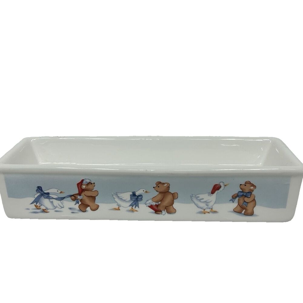 House of Lloyd Christmas Cracker Dish Ducks & Bears Winter Scene 1988 Vintage